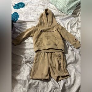 Champion Beige Hoodie and Shorts Set